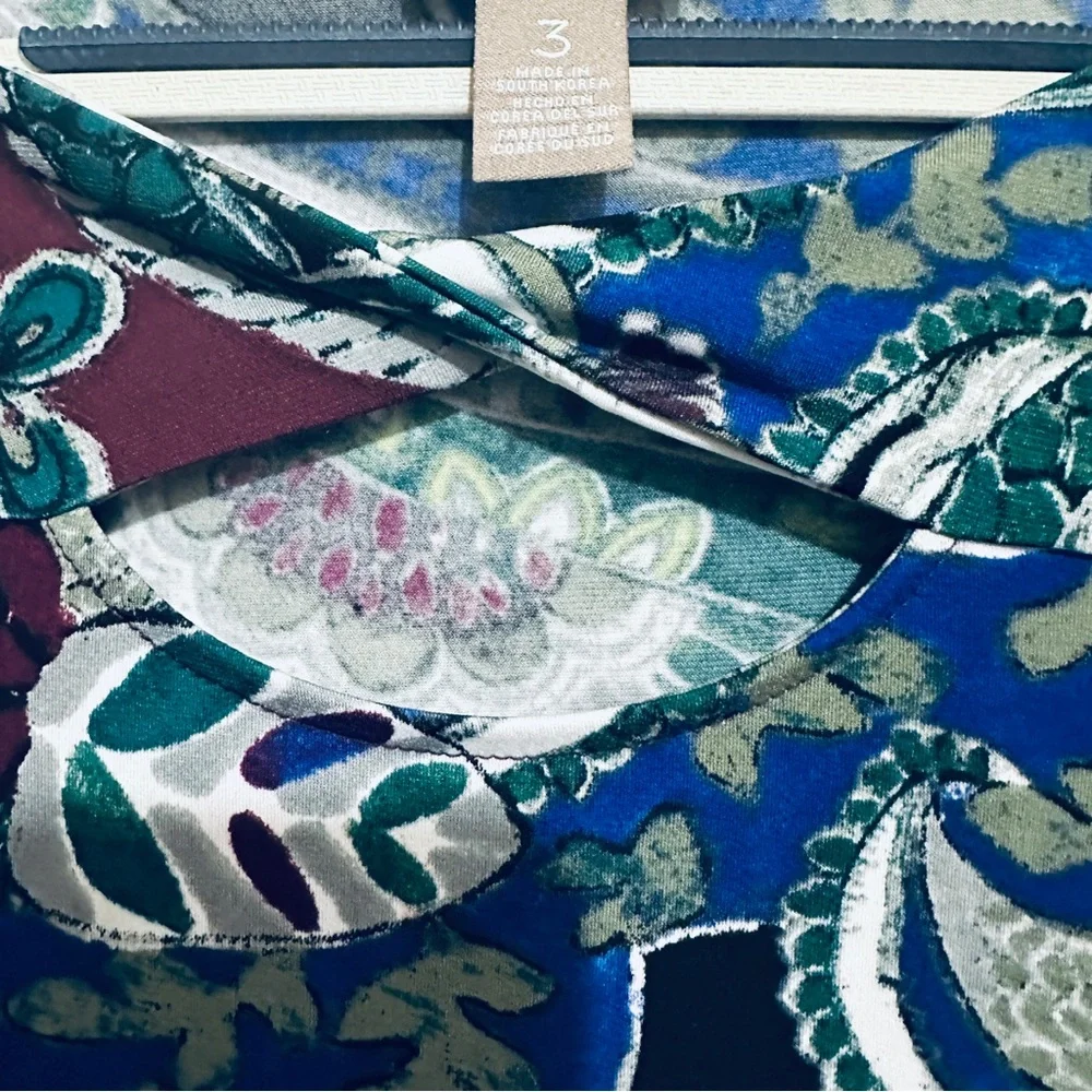 NWOT Chico’s Sleeveless Paisley Print Shift Dress Blue Green Stretch Size 3 - Picture 9 of 15